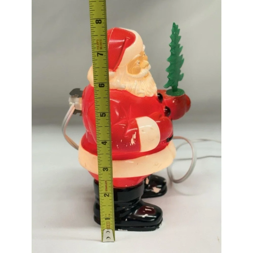 Royalite Hard Plastic Blow Mold Light Up Santa With Original Pine Tree VTG